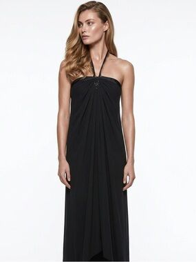 MAX & CLEO | Nania Black Embellished Chiffon Halter Maxi Dress Women’s Size 10